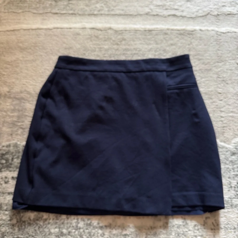 Ann Taylor Loft rich navy faux wrap asymmetrical skirt with faux pocket accent